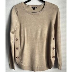 Lety &‎ Me Sweater Women  Tunic Small Beige Long Sleeve Button Crew Neck Soft